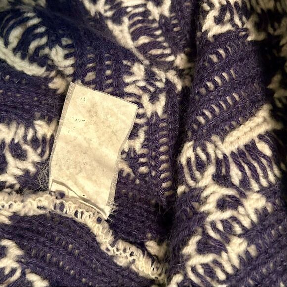 Rodier France Wool Cardigan Ivory Navy Diamond Pattern Sweater Collar Vintage L - Picture 8 of 12